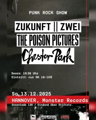 Poster for Chester Park + The Poison Pictures + Zukunft Zwei