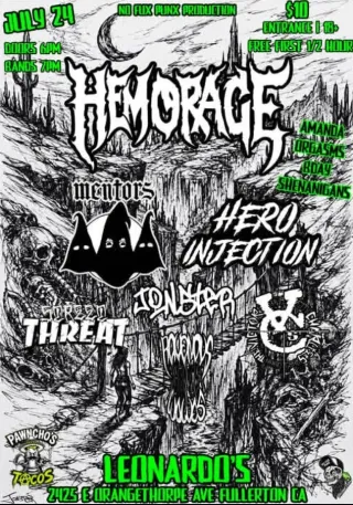 Poster for Hemorage + Hero Injection + Jonster Pawn + Mentors + Ravenous Dreams + Street Threat + The Victor Charlies