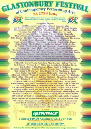 Poster for Glastonbury Festival 1992