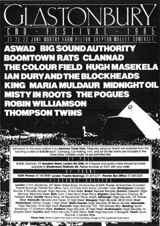 Poster for Glastonbury Festival 1985