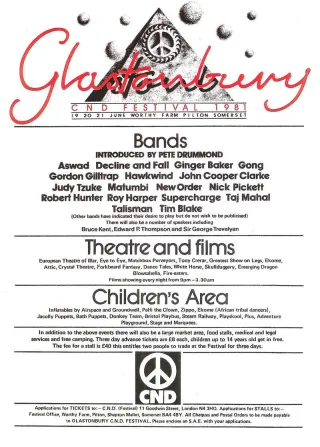Poster for Glastonbury Festival 1981